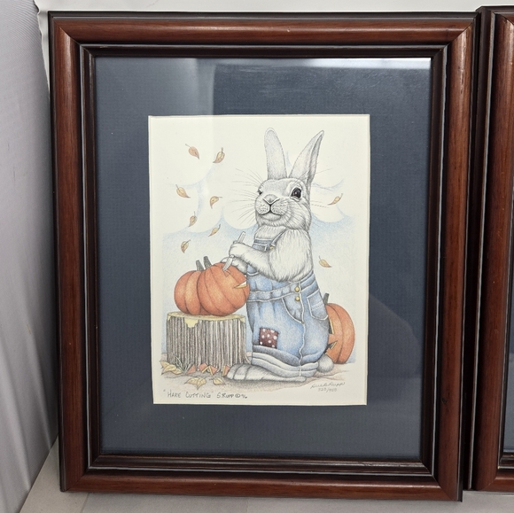 Vtg Sue Rupp Artwork Print Hare Cutting 96, Hare trimmer 98, Full Bodied Hare 97 - Picture 2 of 14